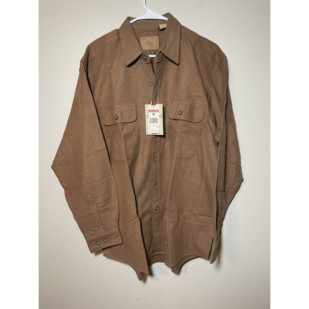 Moose Creek Mens Heavyweight Work Outdoor Size Large Hunting Flannel Shirt Tan
